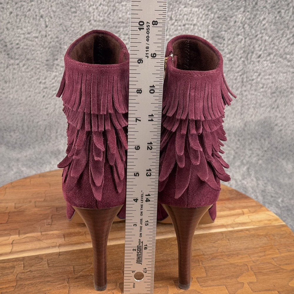 Plum Purple Suede Fringe Boots Ankle Booties Women 9.5 Isola - Picture 4 of 7